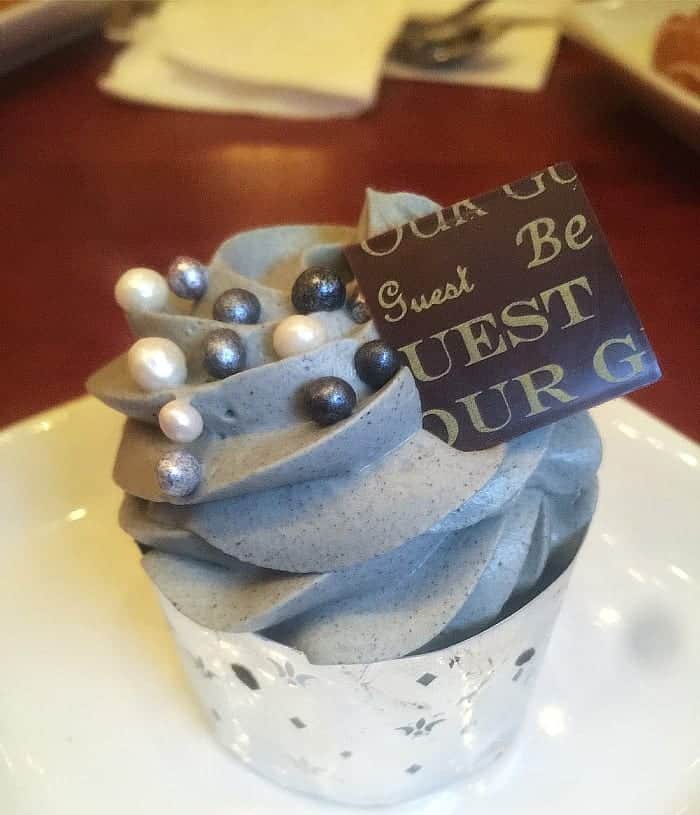 A Silvery Cupcake Topped with Sugar Pearls from Be Our Guest