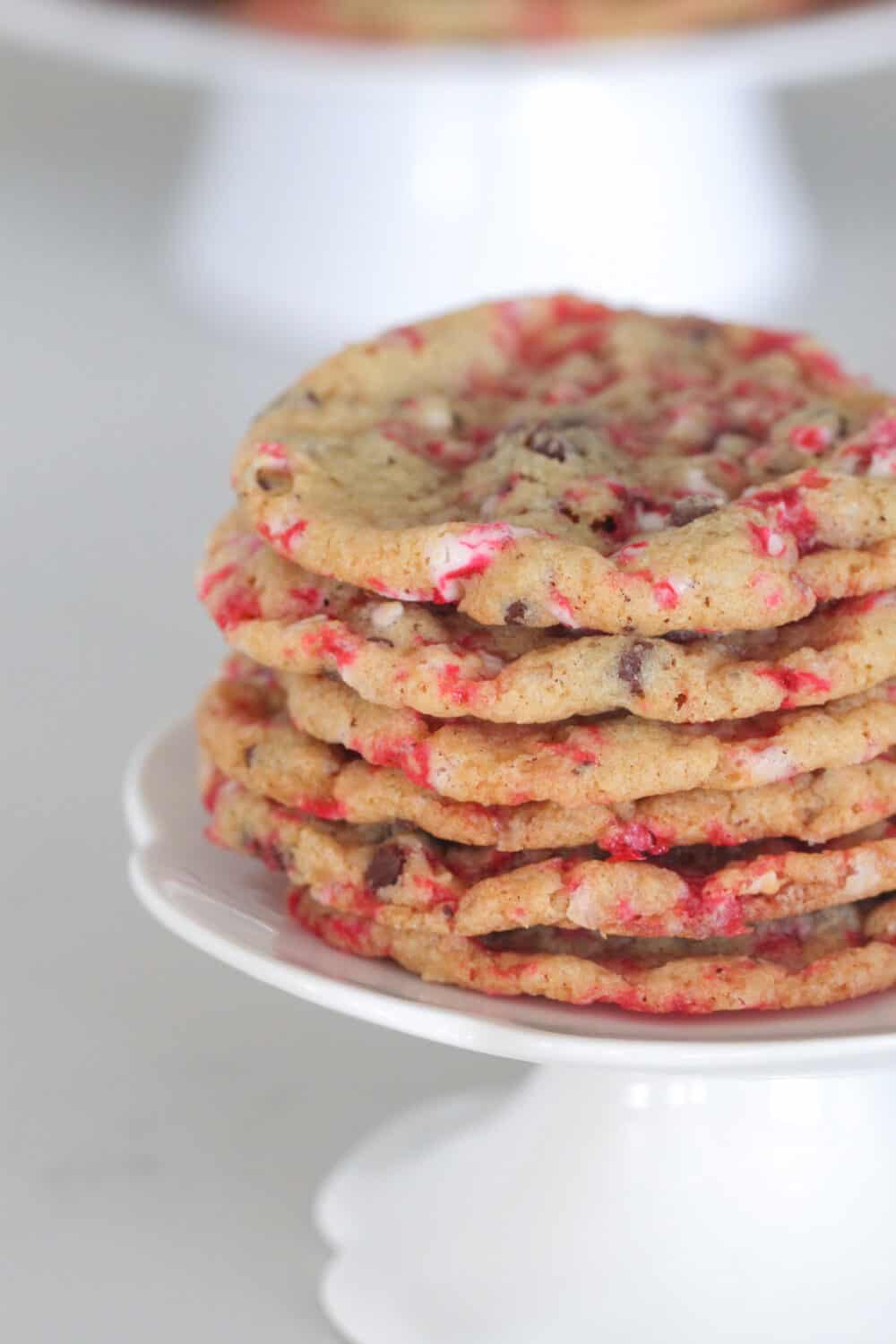 candy cane cookies on cake stand
