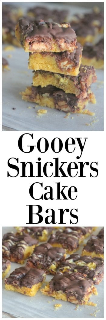 Gooey Snickers Cake Bars
