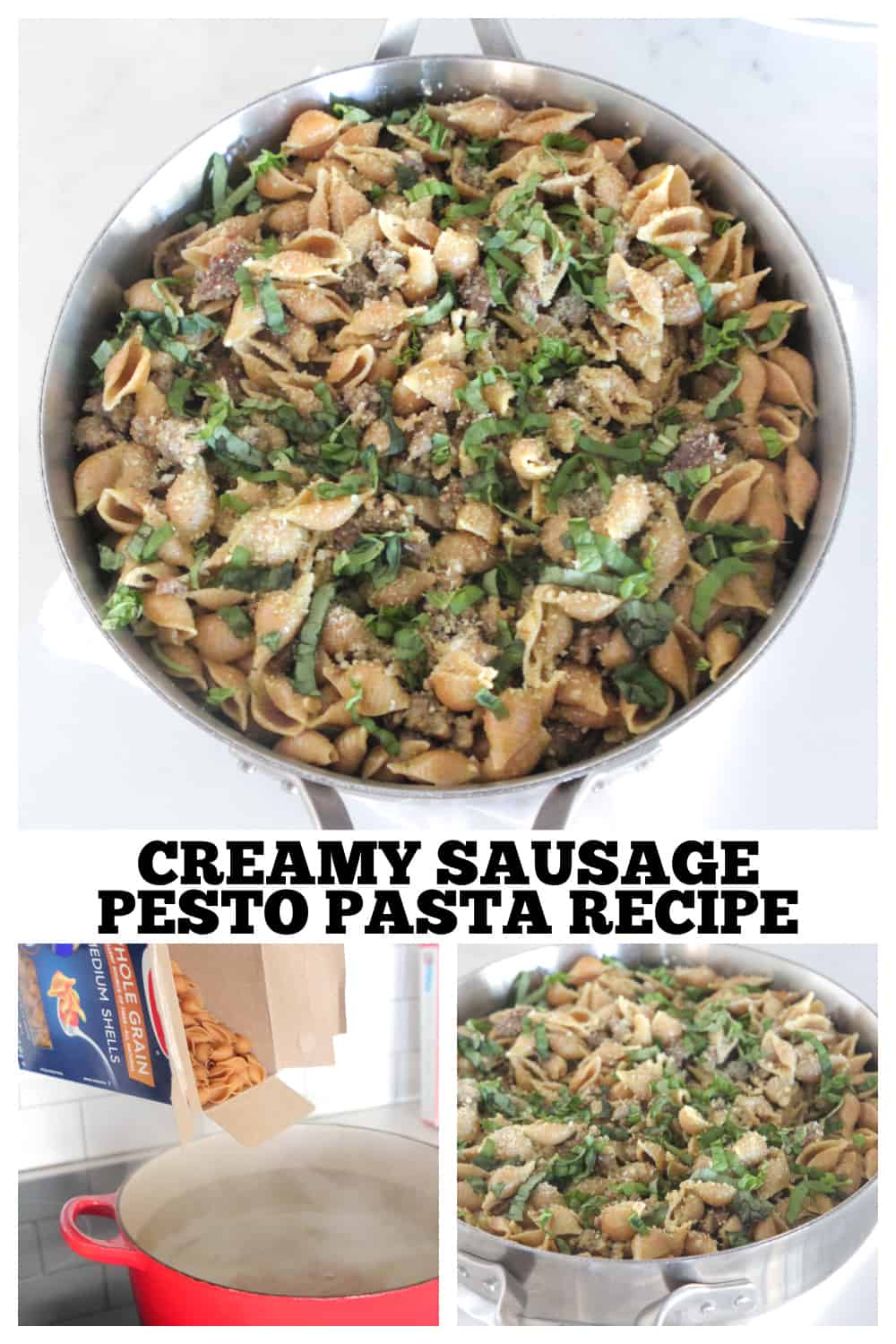 photo collage of sausage pasta recipe