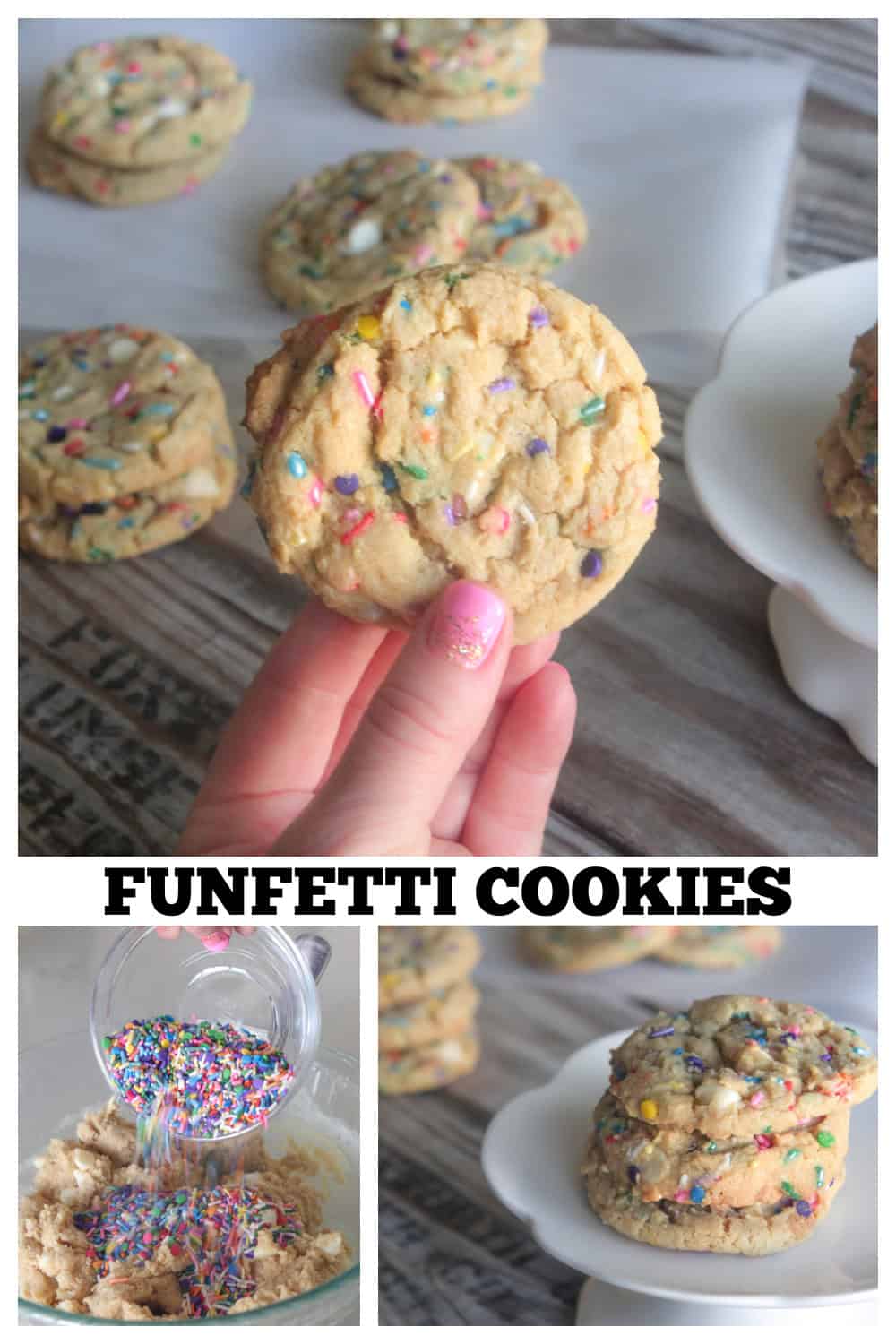 photo collage of funfetti cookies