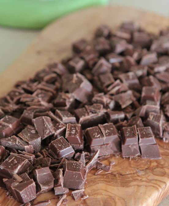 chocolate chunks on a cutting board