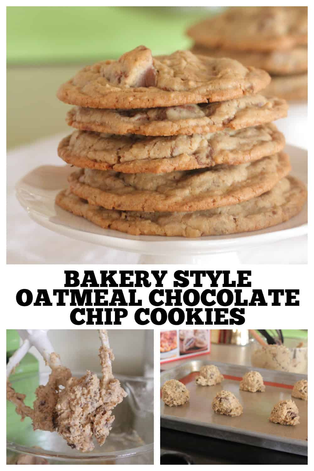 photo collage of oatmeal chocolate chip cookies