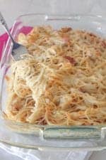 Creamy Chicken Bacon Baked Spaghetti