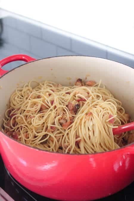 Creamy Chicken Bacon Baked Spaghetti