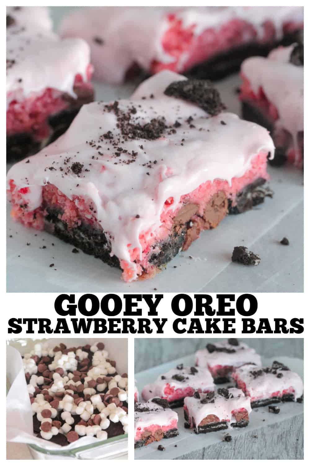 photo collage strawberry cake bars