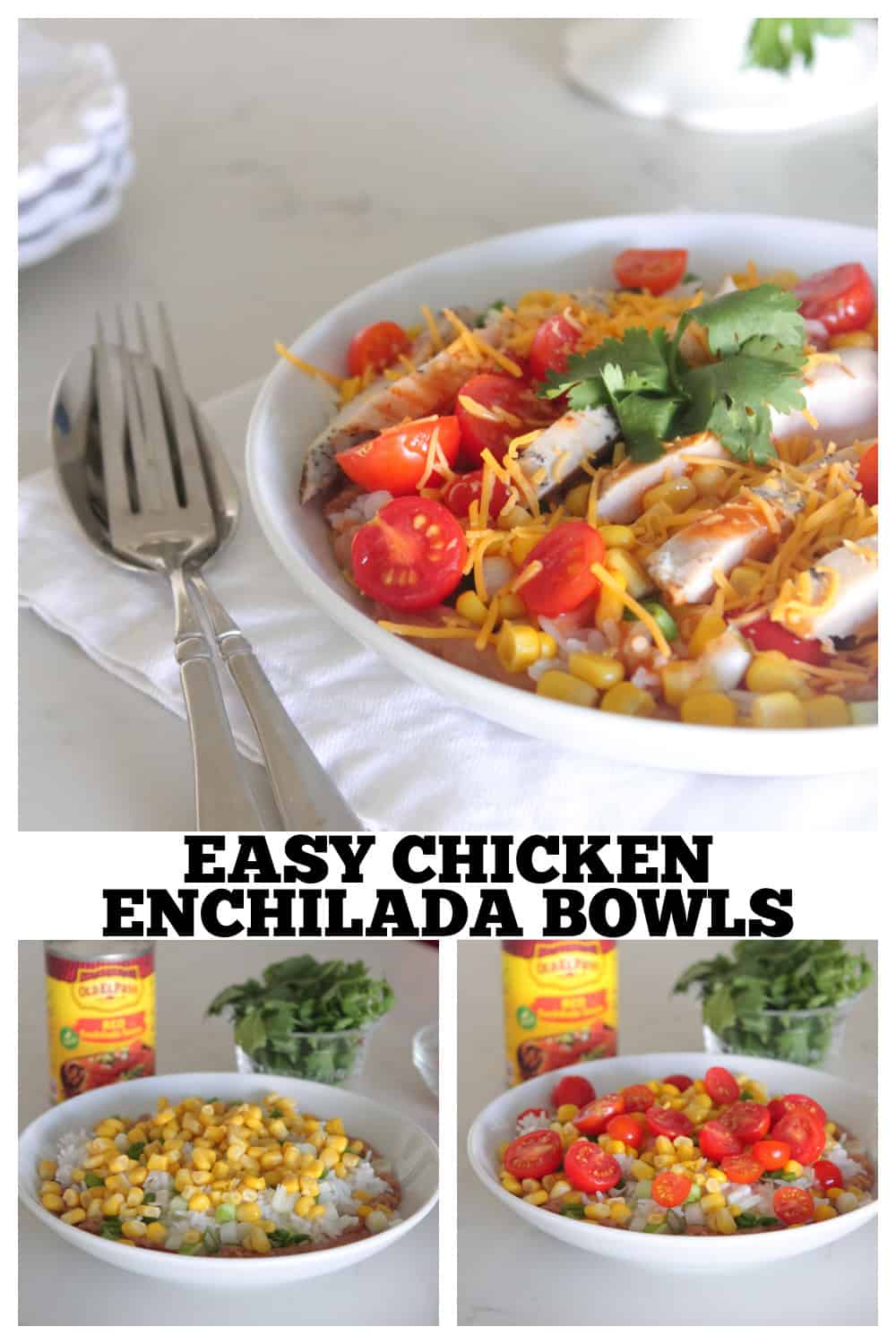 photo collage of easy chicken enchilada recipe