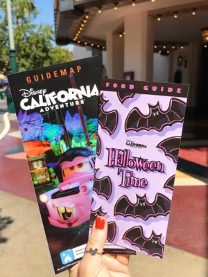 A pamphlet for Disneyland's Adventure Park and one for Disneyland's Halloween Time