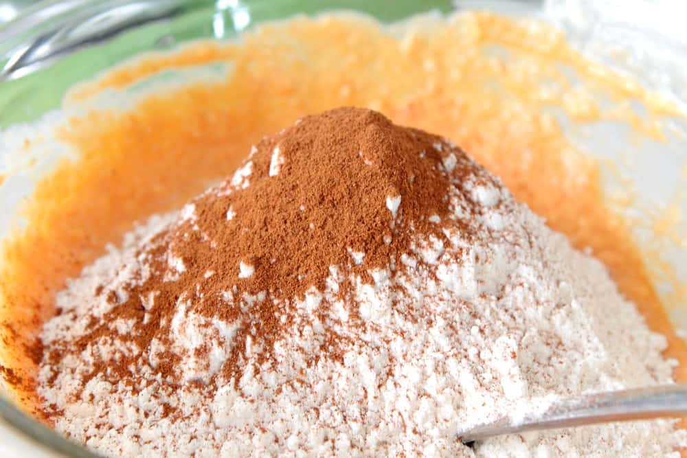 dry ingredients in mixing bowl for pumpkin cupcakes