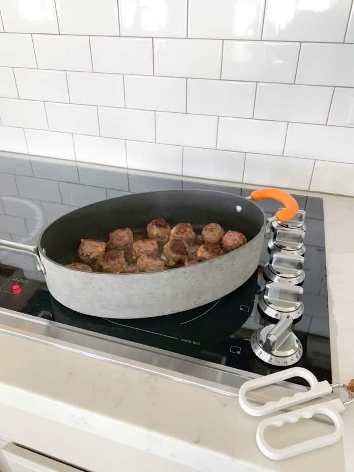 browning meatballs in pan