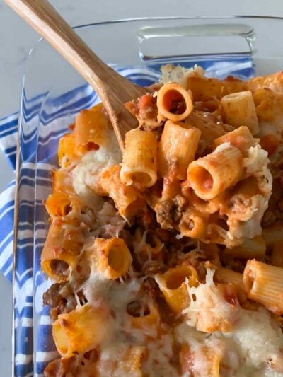 cheese rigatoni in serving dish