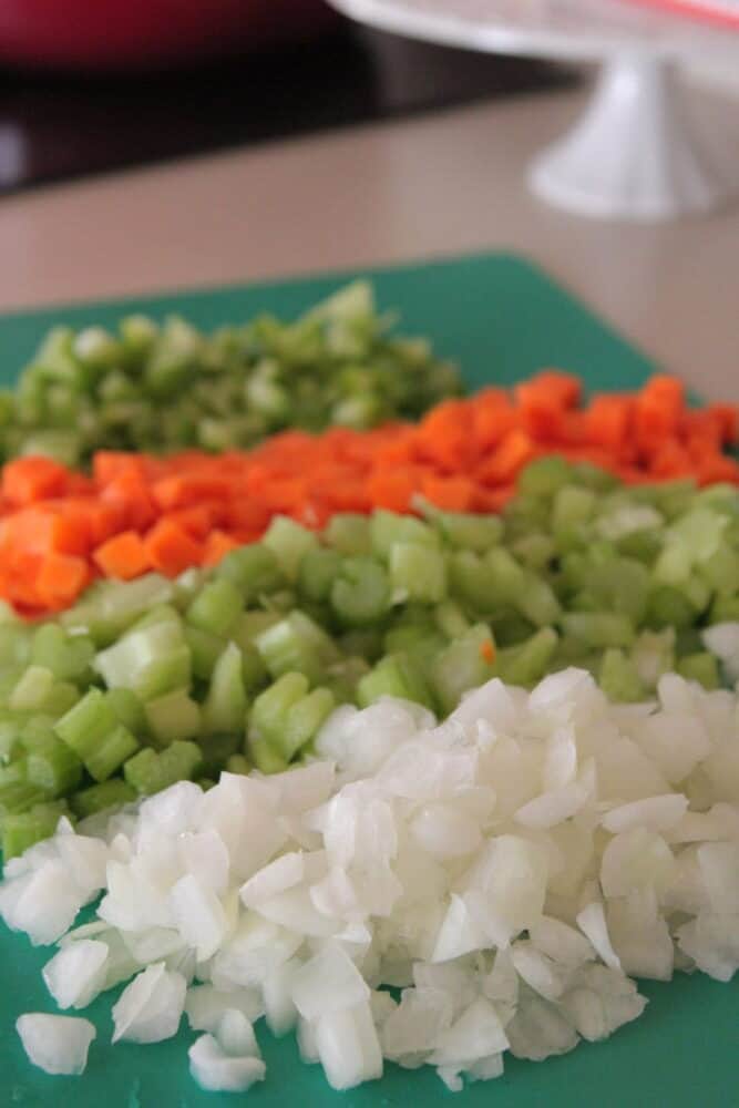chopped vegetables for chicken noodle soup