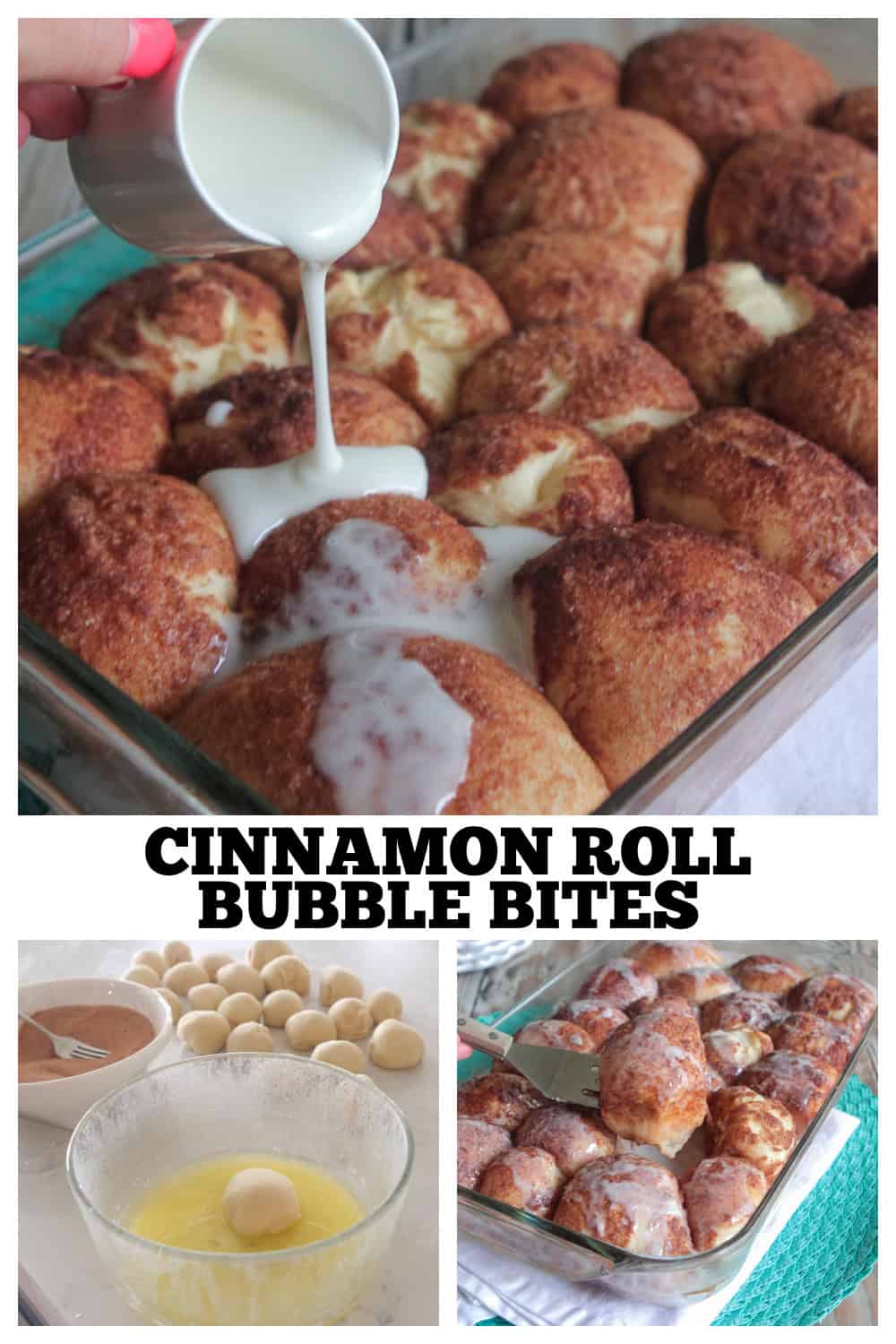 photo collage of cinnamon roll bubble bites