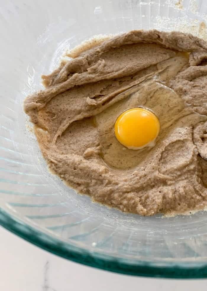 egg and vanilla added to mixing bowl