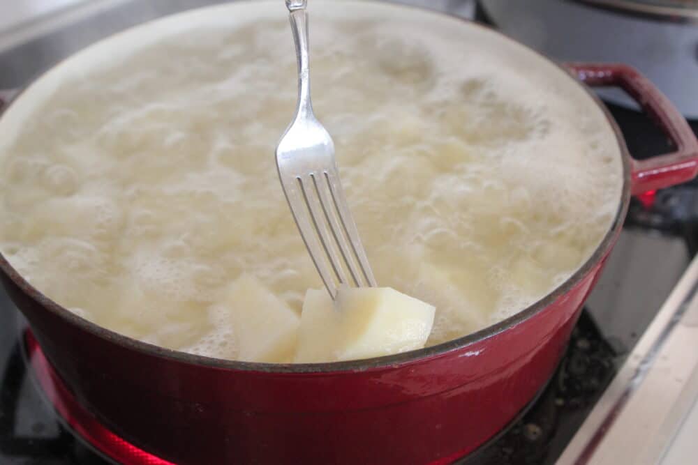 cubed potatoes boiling for best mashed potatoes