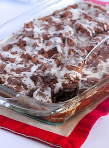 peppermint bread pudding in baking dish