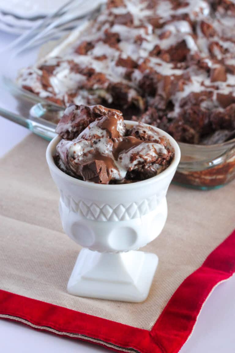 Gooey Chocolate Peppermint Bread Pudding Recipe | Holiday Dessert