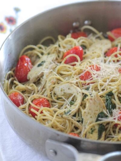 chicken spaghetti in serving pan