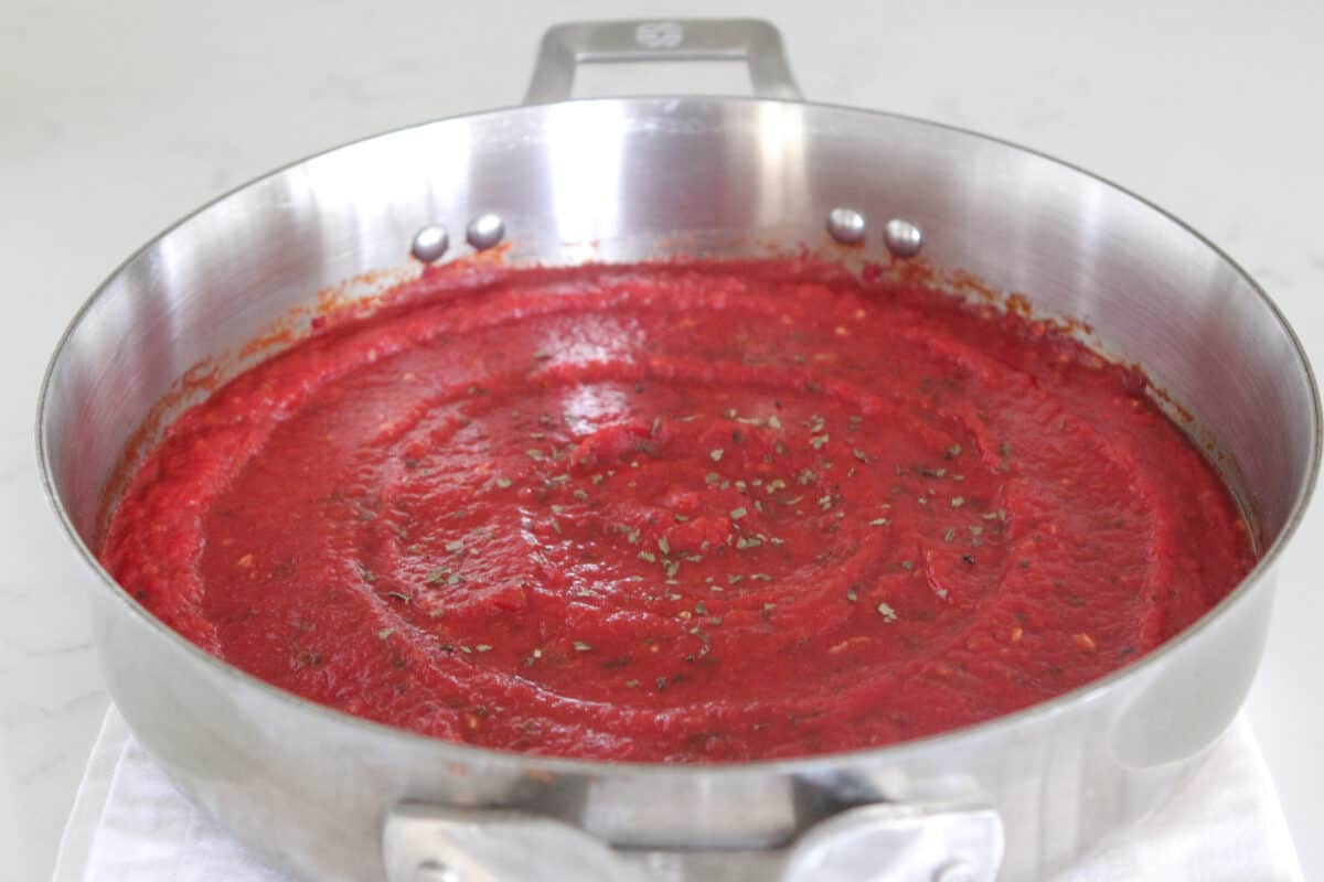 homemade pasta sauce simmering in pan
