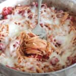 Cheesy spaghetti in pot