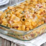 baked rigatoni out of the oven in baking dish