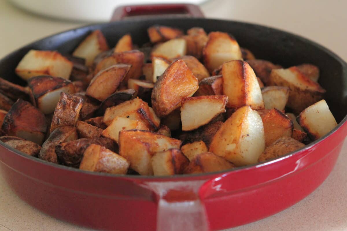 roasted potatoes cooked in large skillet