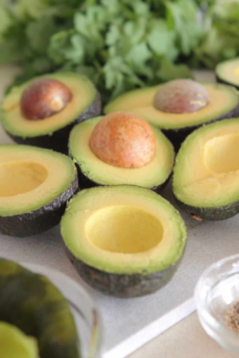 avocados cut in half for homemade guacamole