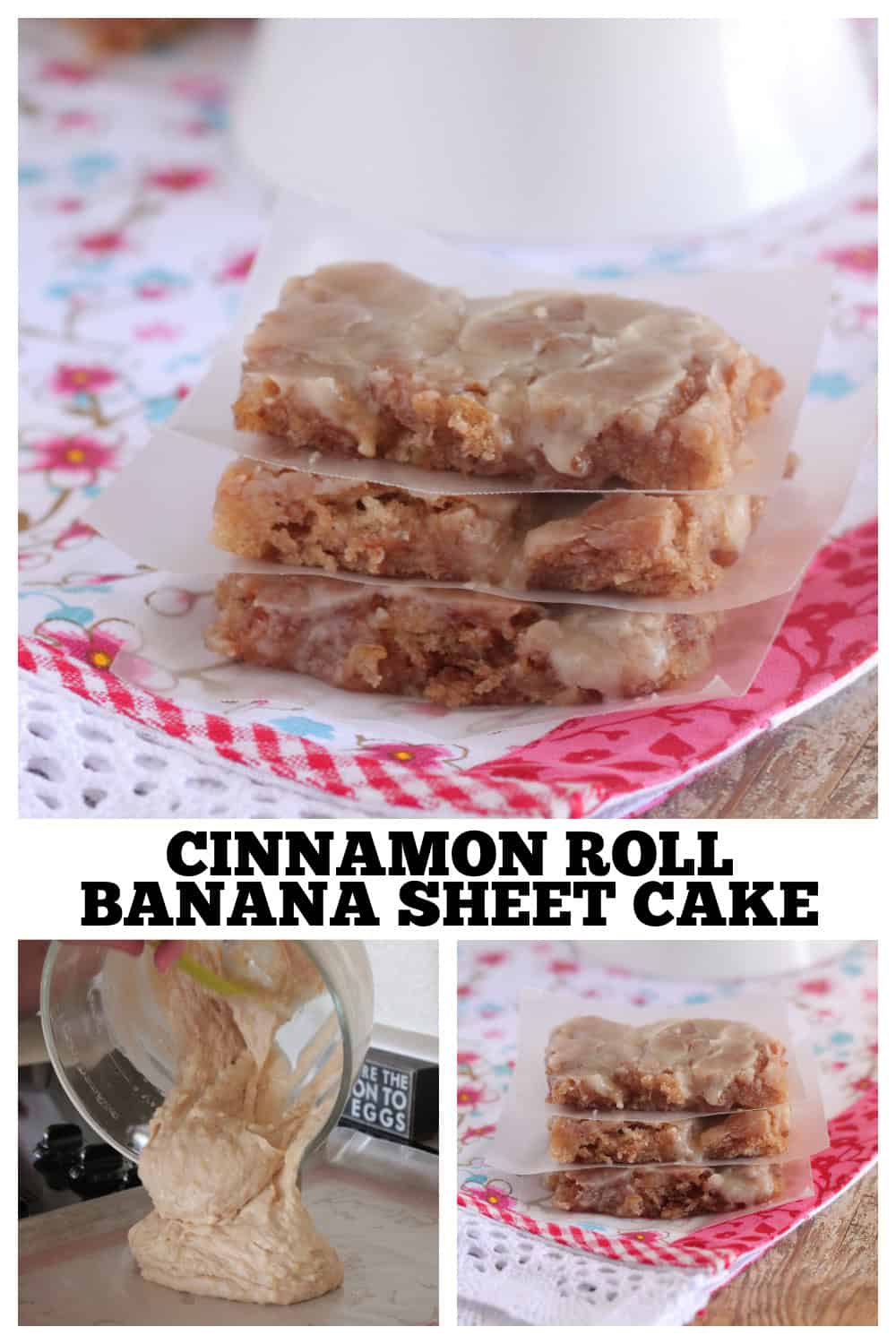 photo collage of banana sheet cake recipe