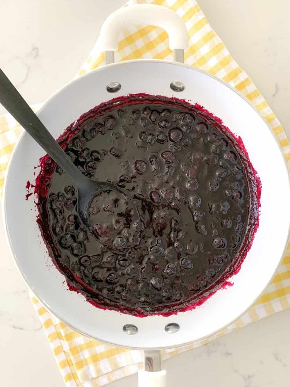 blueberry pie filling cooked in saucepan