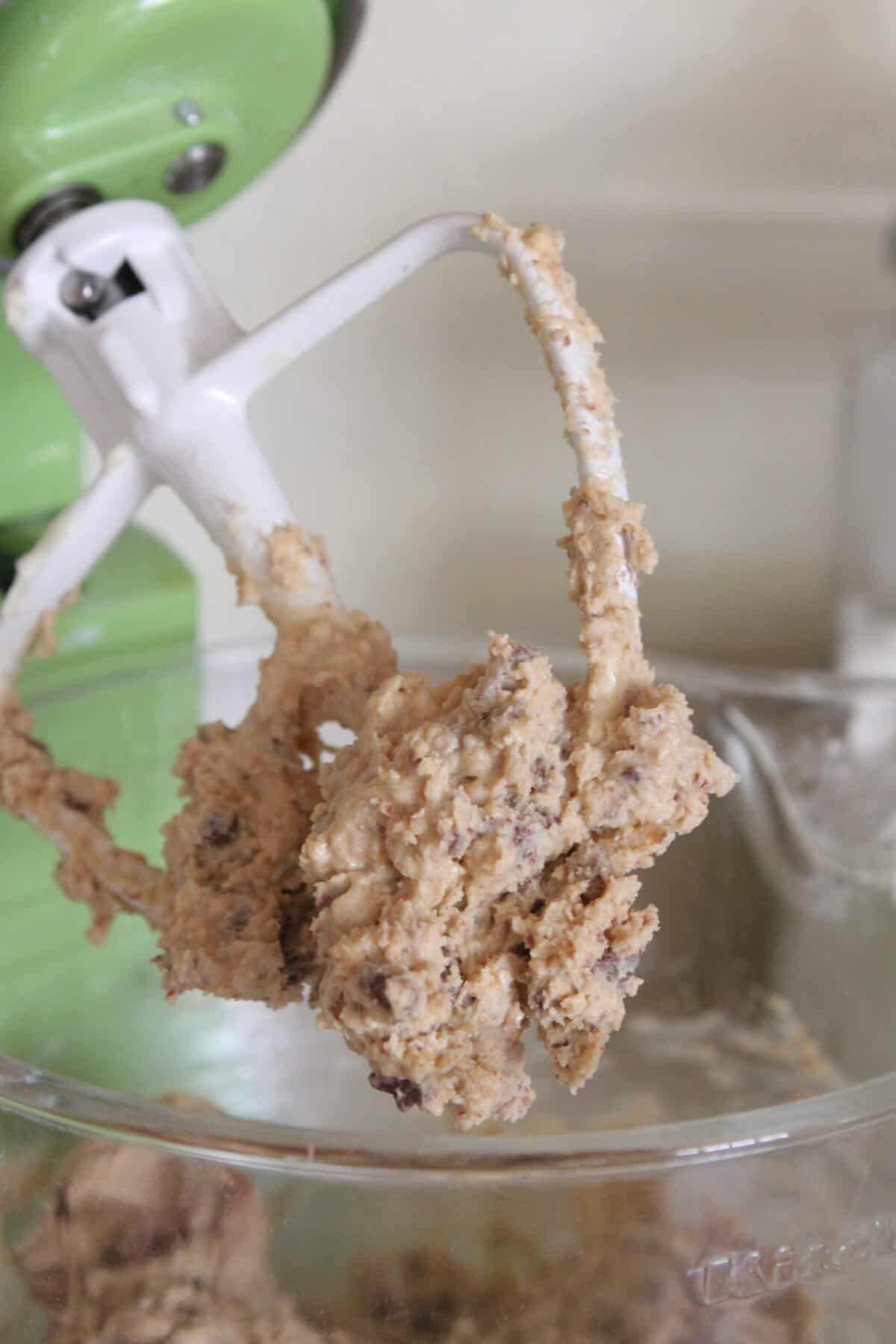 oatmeal cookie dough in stand mixer