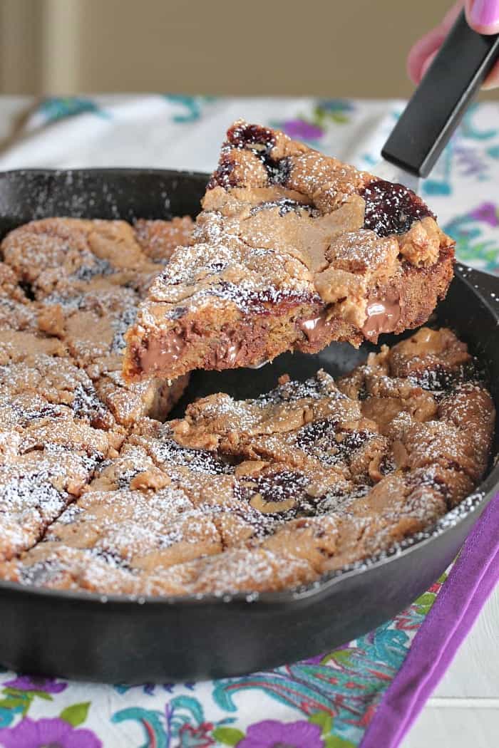 Peanut Butter and Jelly Skillet Cookie