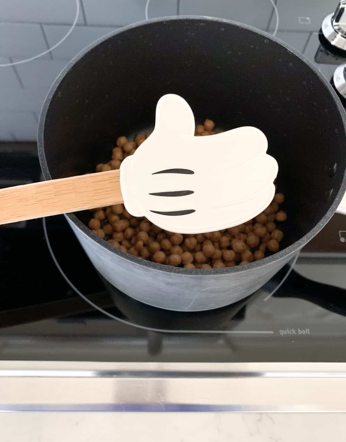 caramel bits in saucepan ready to melt