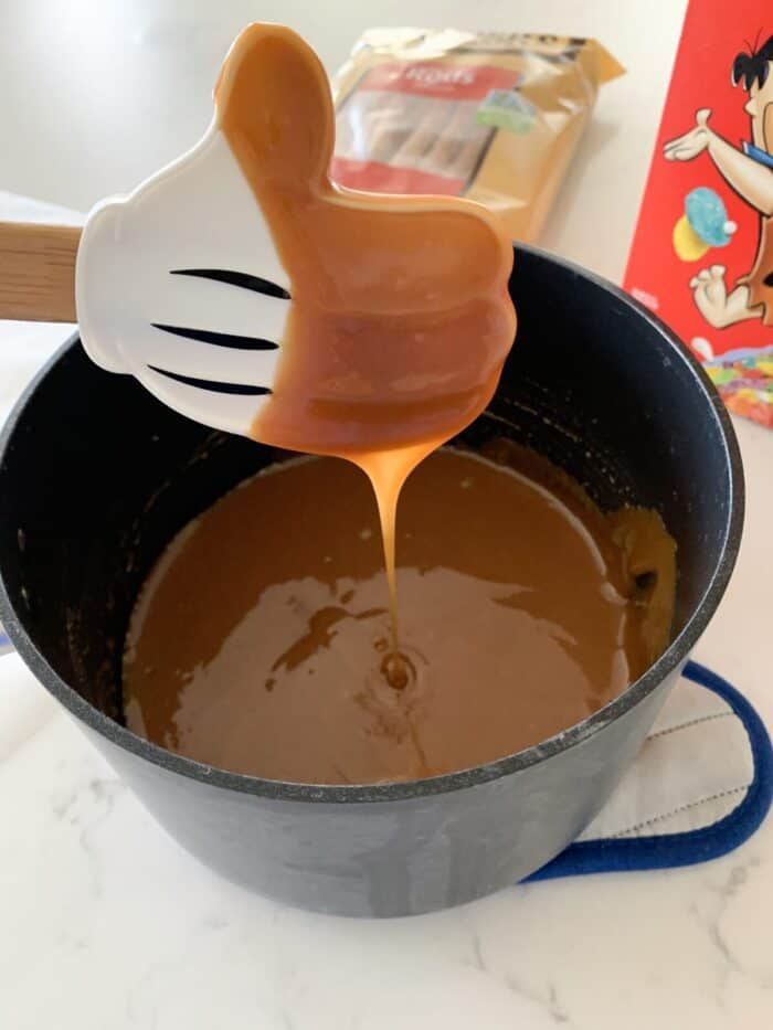 melted caramel in saucepan