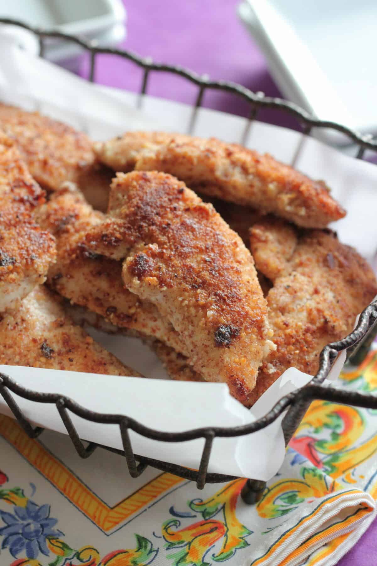 homemade chicken tenders in serving basket