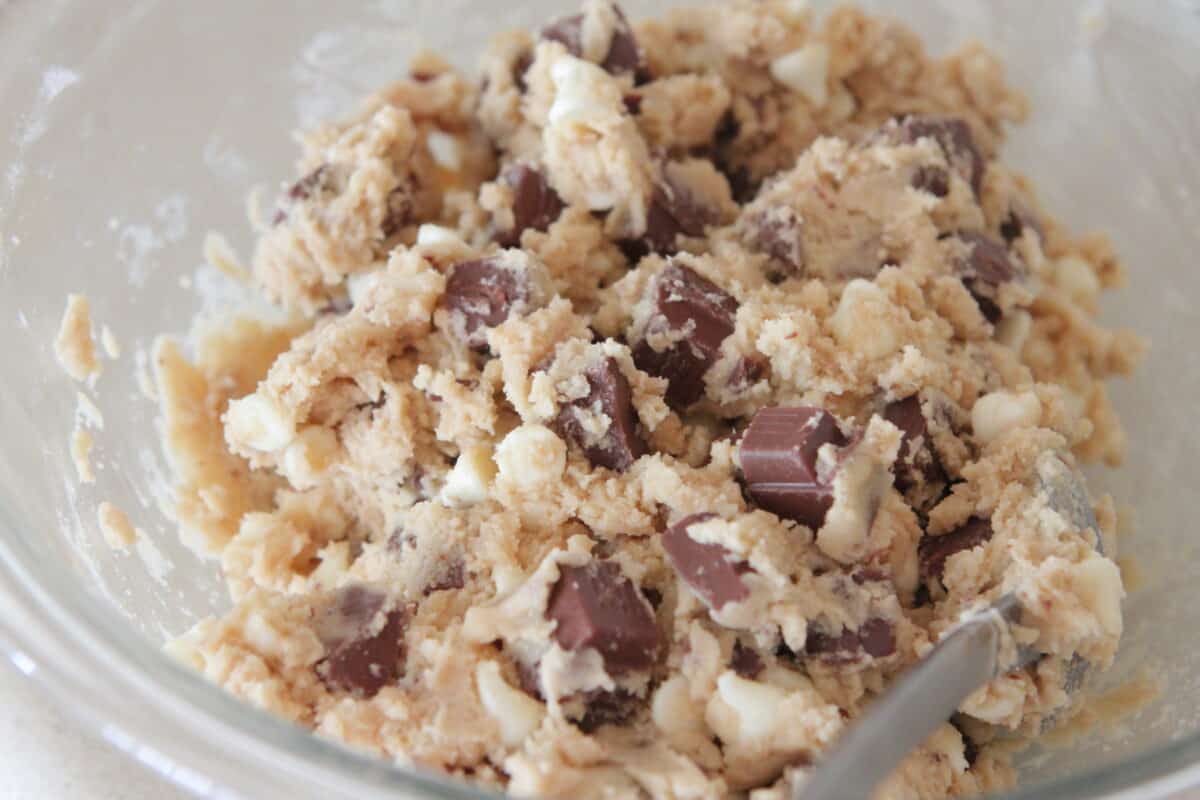 skillet cookie dough in mixing bowl