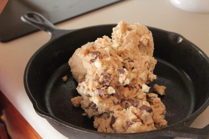 transferring cookie dough to skillet