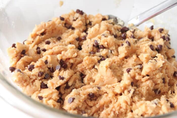 cake mix cookie dough in mixing bowl