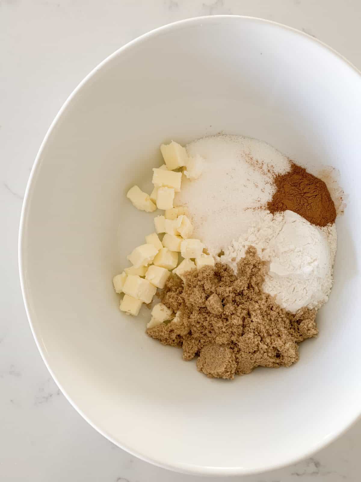 streusel ingredients in mixing bowl