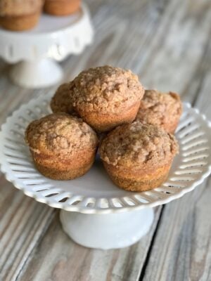 homemade pumpkin muffins on cake stand