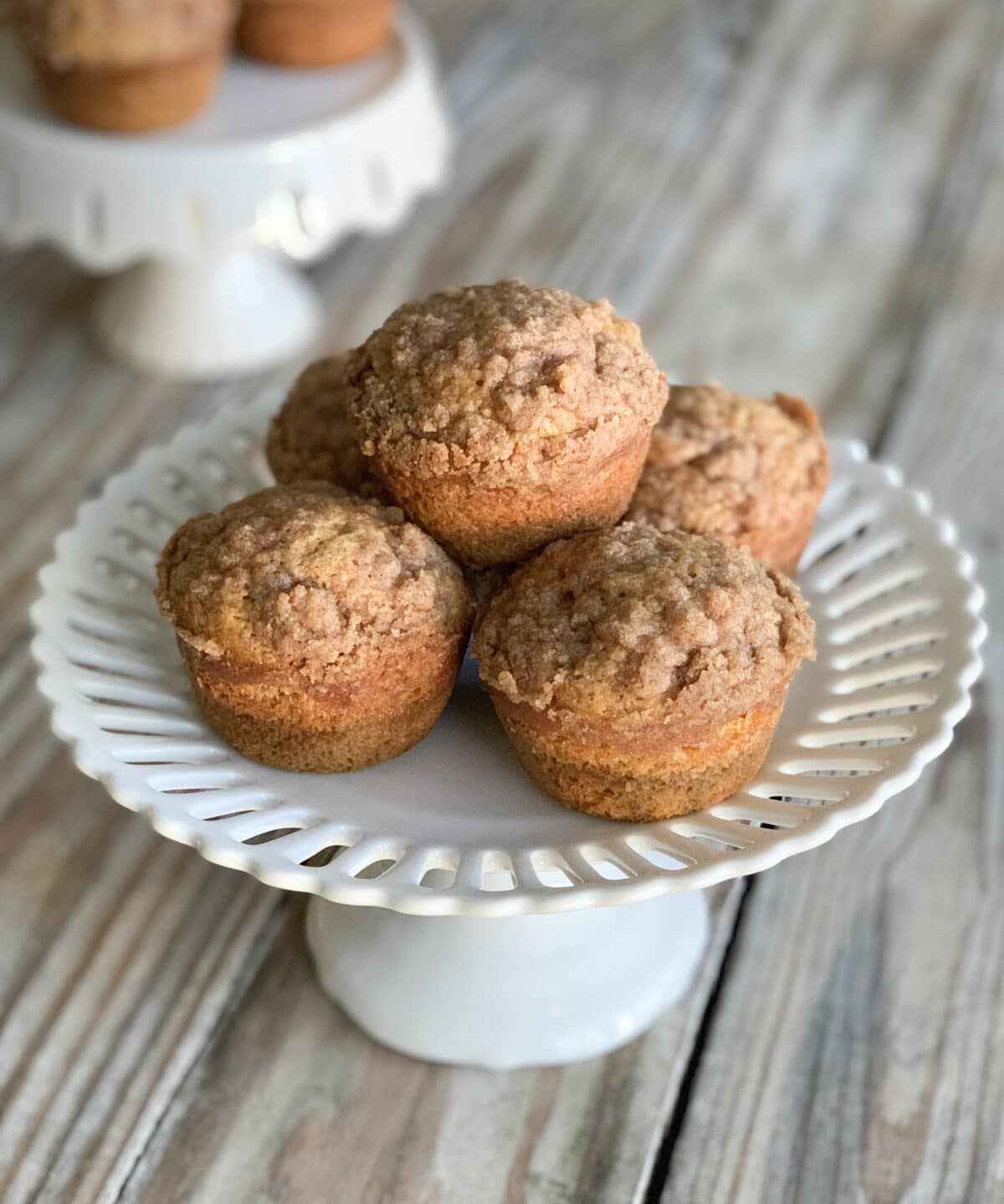 homemade pumpkin muffins on cake stand