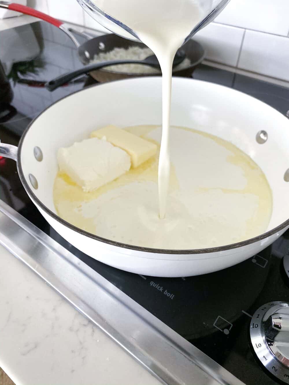 butter and cream cheese in skillet
