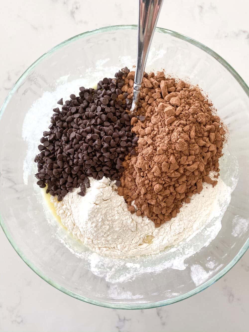 dry ingredients in bowl for homemade brownies