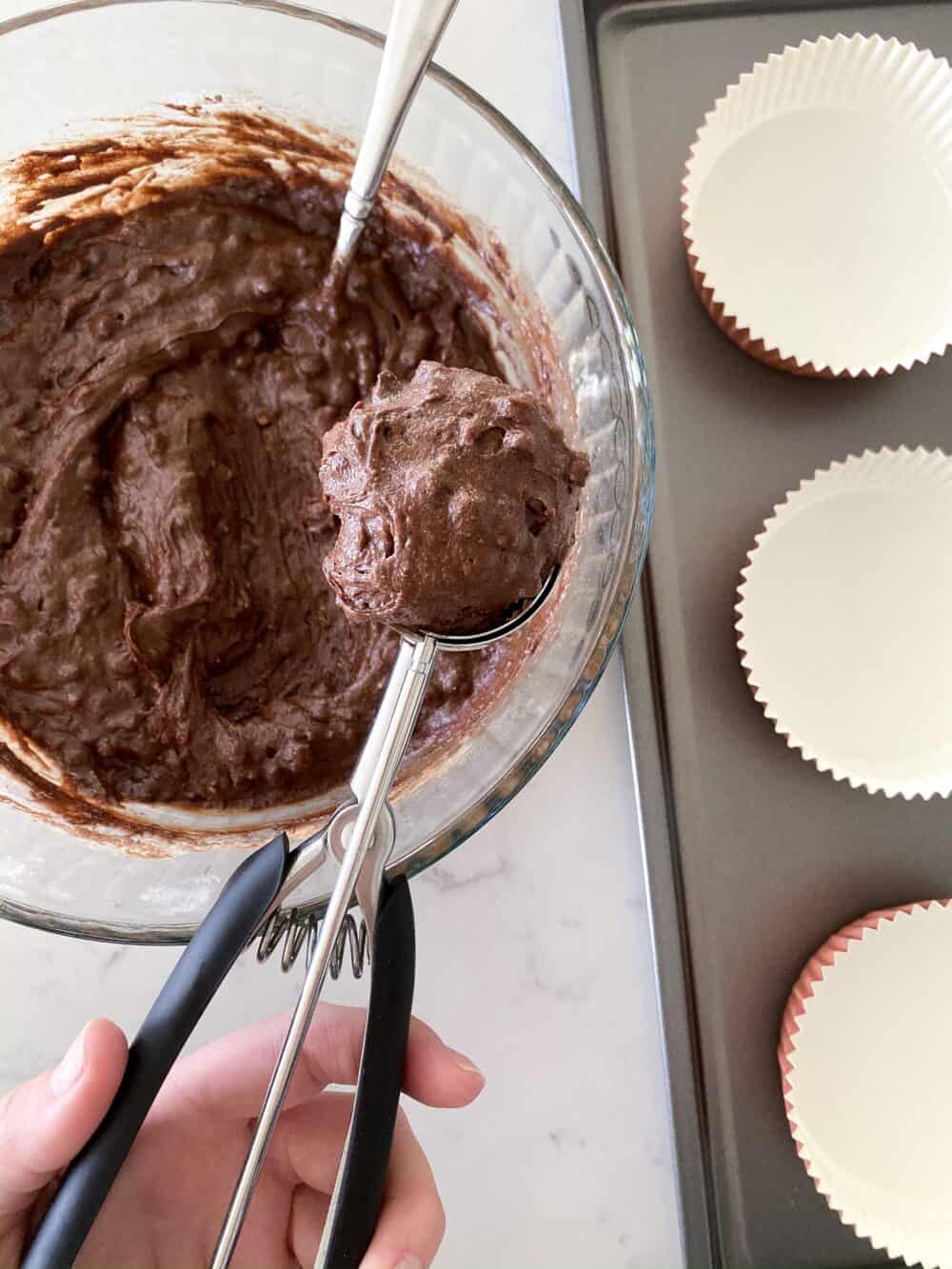 fill liners with brownie batter