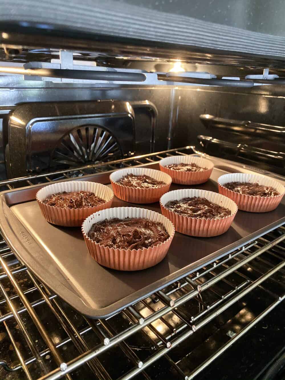 homemade brownies in oven baking