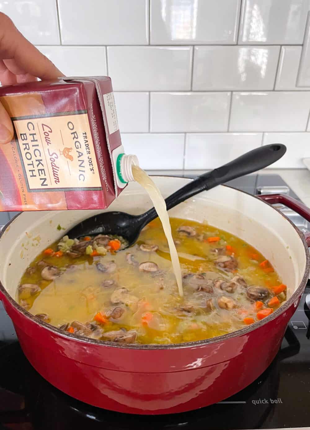 adding chicken broth to thanksgiving stuffing recipe