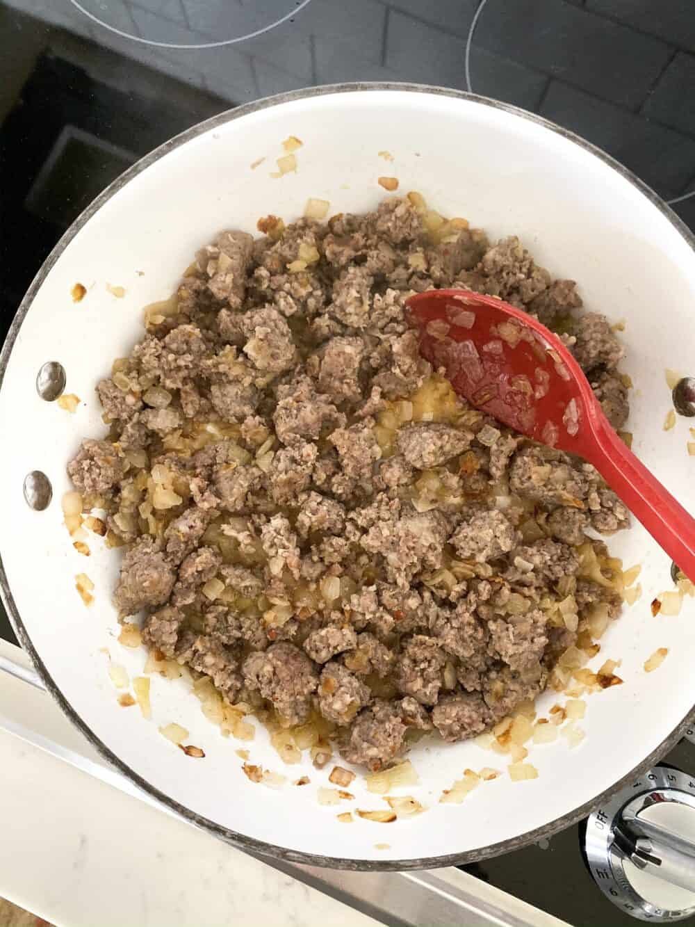 browned sausage for lasagna soup