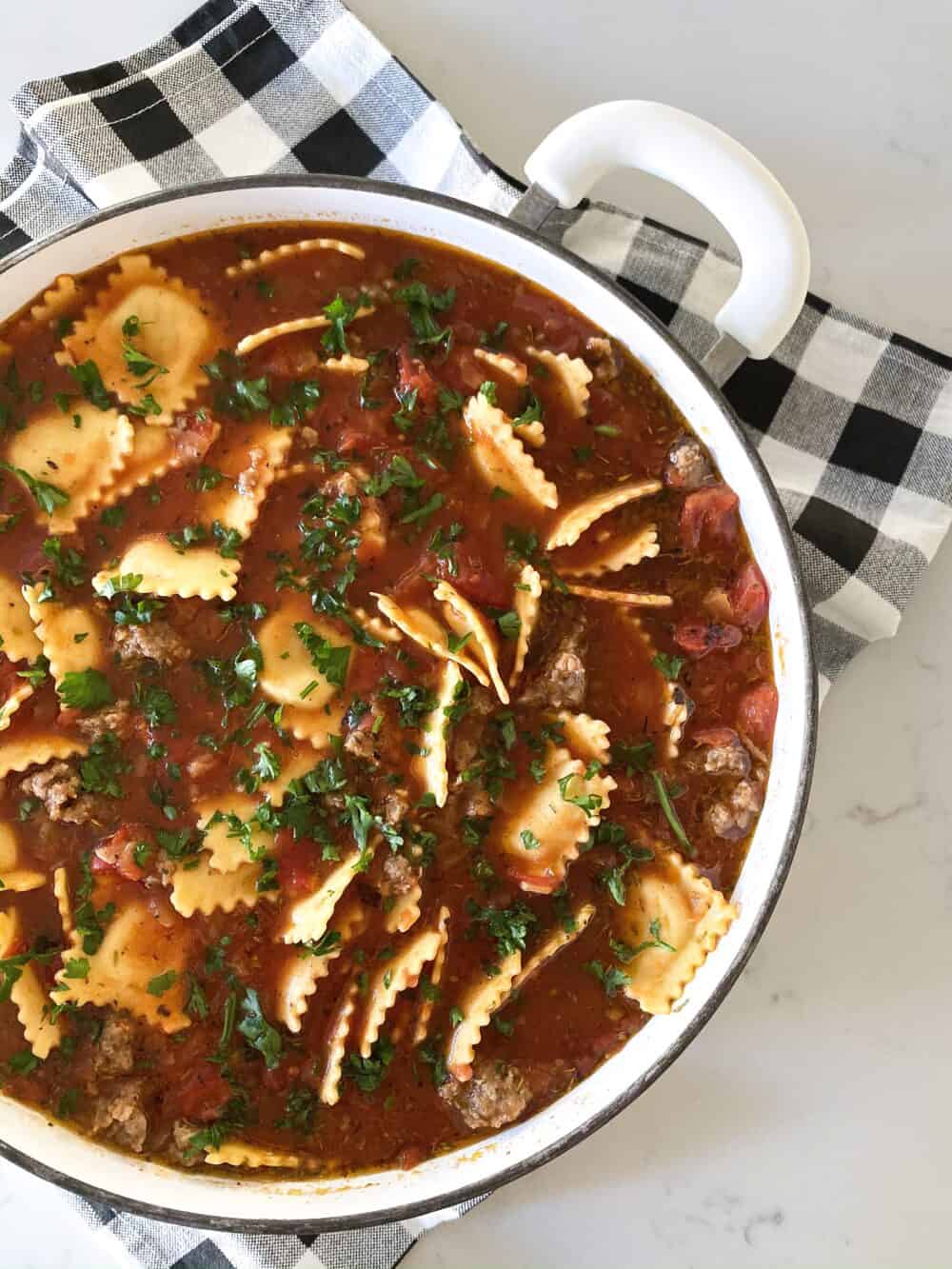 lasagna soup in soup pot