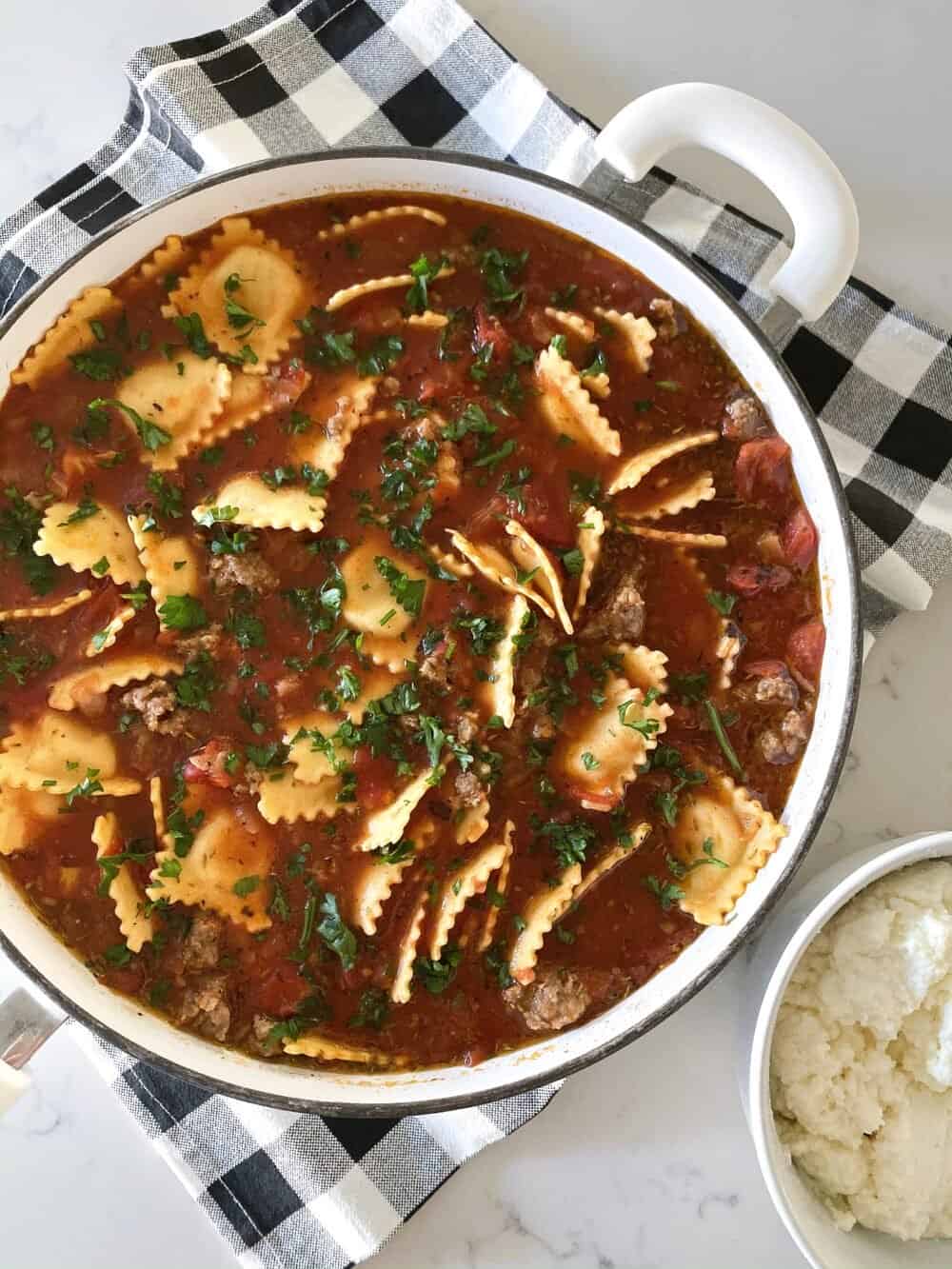 lasagna soup in serving pot