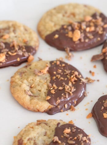 baked butterfinger cookies on parchment paper