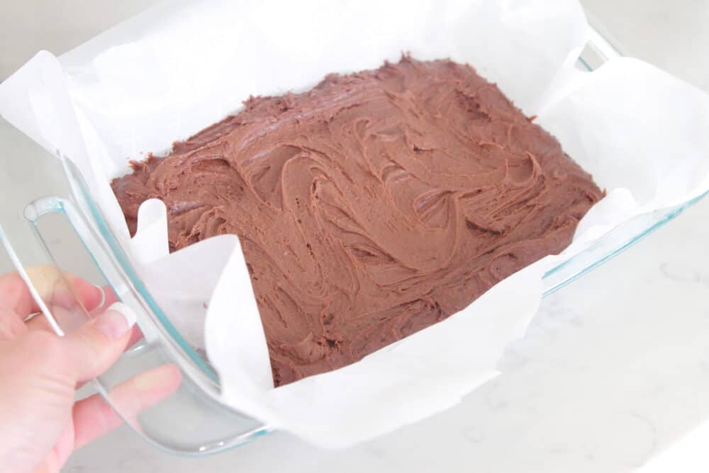 peppermint brownies in baking dish